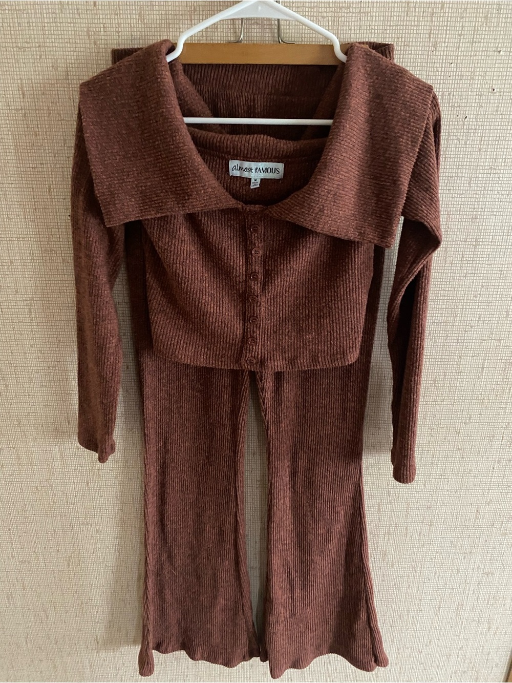 Almost Famous Ribbed Knit Button-Front Top in Rust Matching Set!